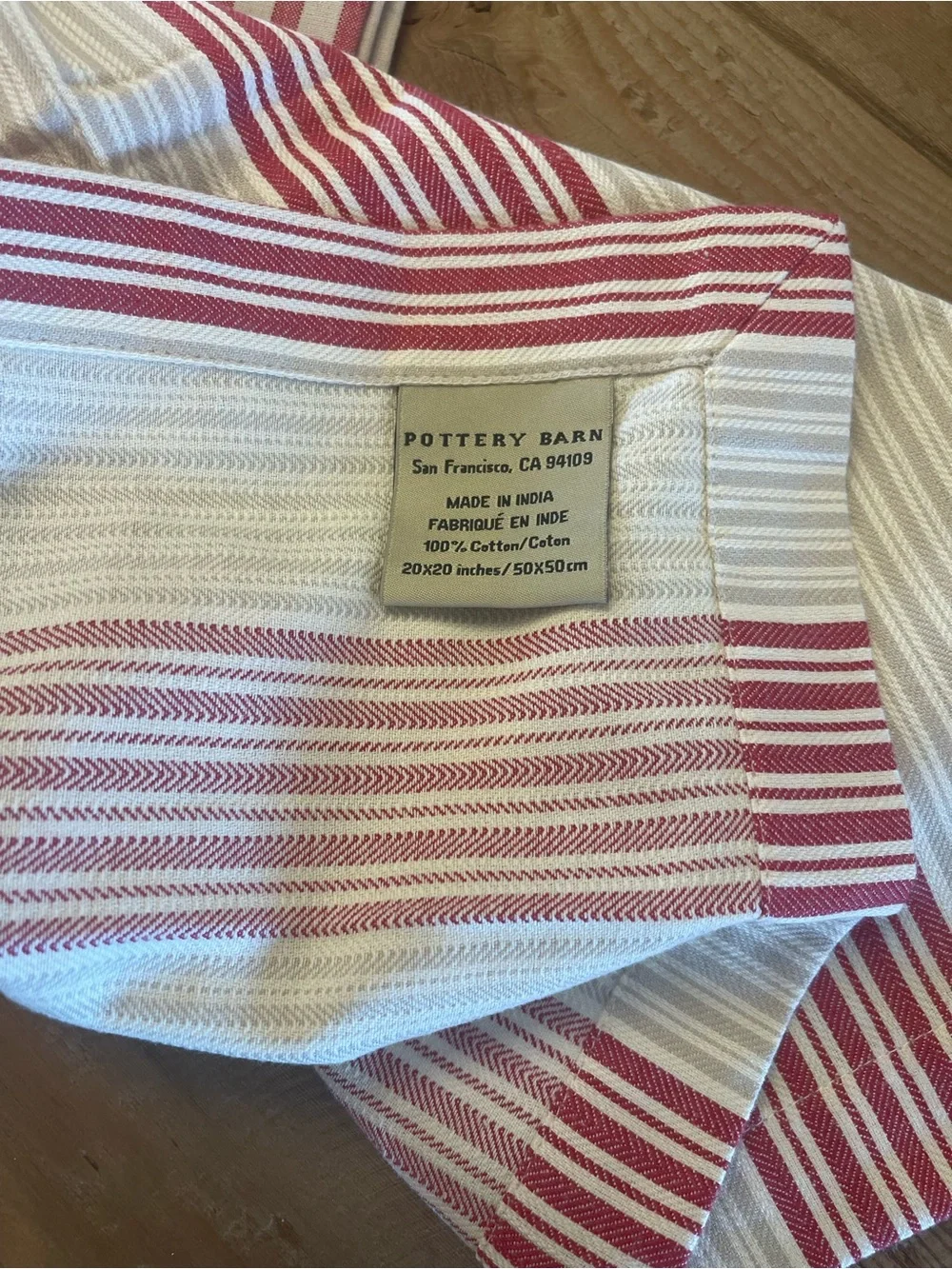 Pottery Barn Red Stripe Cotton Linen Napkins Set of 4 Coastal Boho Farmhouse